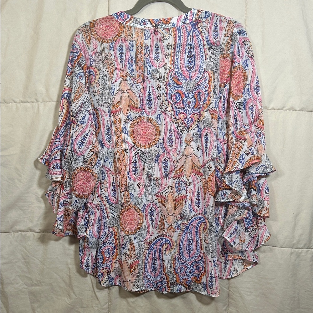 Vince Camuto Pink, Blue & Silver Paisley Blouse - Picture 6 of 9